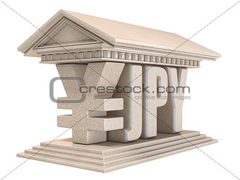 Japanese yen JPY currency sign temple 3D
