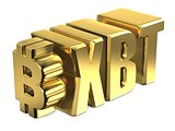 Bitcoin XBT golden currency sign 3D