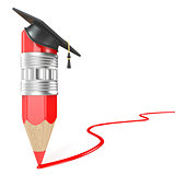 Red pencil with a graduation cap drawing red line. Education con