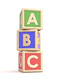 Letter blocks A, B and C vertical arranged. 3D