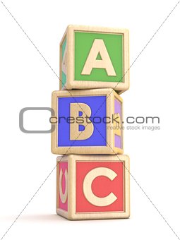 Letter blocks A, B and C vertical arranged. 3D