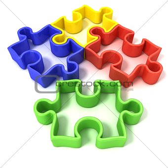 Four colorful outlined jigsaw puzzle pieces. Isolated