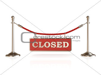 Velvet rope barrier, with CLOSED sign. 3D