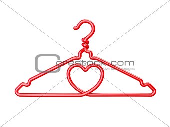 Red wire clothes hangers heart shaped 3D