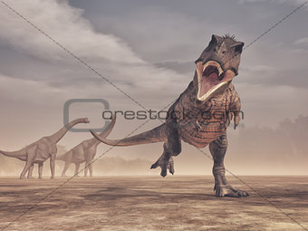 Jurrasic scene - a fierce Trex dinosaur attacking