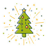 Colored Christmas tree icon in thin line style