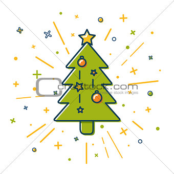 Colored Christmas tree icon in thin line style