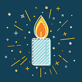 Colored Christmas candle icon in thin line style.