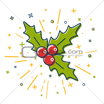 Colored Christmas mistletoe icon in thin line style