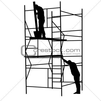 Silhouette worker climbing the ladder. Vector illustration
