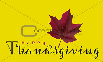 Happy Thanksgiving calligraphy text and autumn maple leaf. Greeting card for Thanksgiving Day