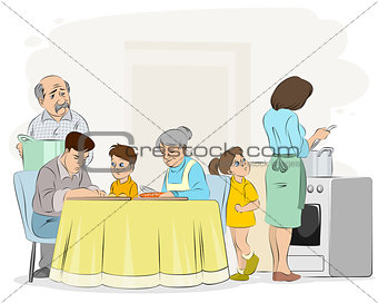 Family preparing dinner