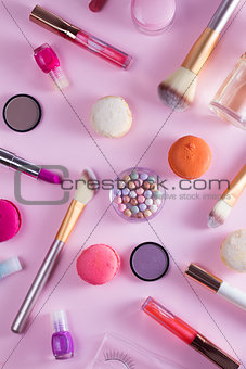 Make up products and macaroons