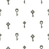 Silver keys seamless vector pattern on white. Thin simple style repeat design.