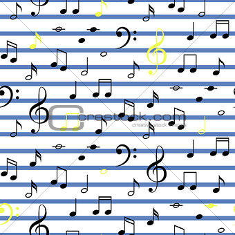 Music notes seamless vector stripe pattern.