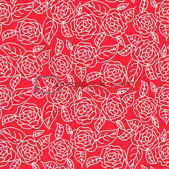 Red line roses floral pattern seamless vector.