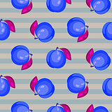 Blue purple plum fruit seamless vector pattern.