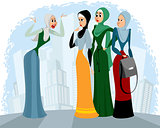 Arab women talking outdoors