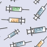 Syringes and medical template. Modern seamless pattern.