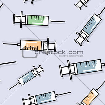 Syringes and medical template. Modern seamless pattern.
