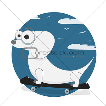 Funny dog character on skateboard. Vector illustration cartoon style.