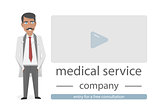 Objects for medical website. The character of the doctor and the presentation of the service or product. Cartoon style.