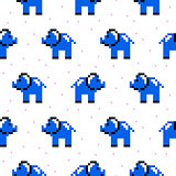 Blue elephant cartoon pixel art seamless pattern.