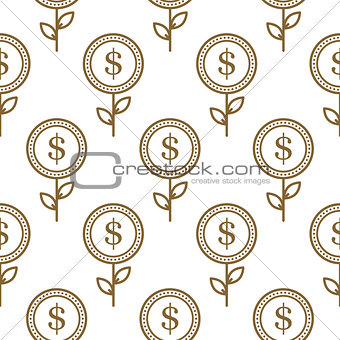 Dollar currency symbol floral abstract seamless pattern.