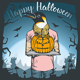 Vector illustration of Halloween penguin concept