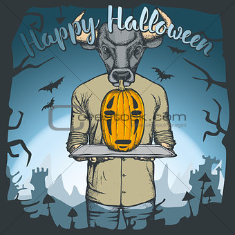 Vector illustration of Halloween bull concept