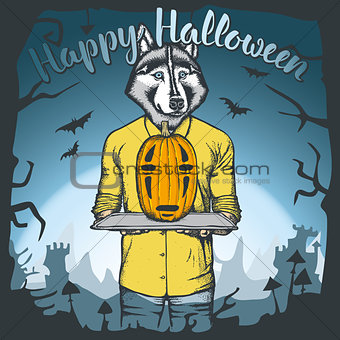 Vector illustration of Halloween dog concept