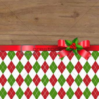 Xmas Tartan Background With Red Ribbon