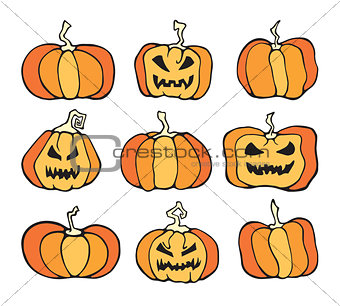 Vector Halloween pumpkin comic color set.