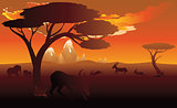 Sunset Landscape with Antelopes