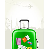 Modern suitcase with travel tags - journey baggage