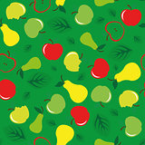 Apple and pear seamless pattern green background