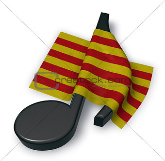 music note symbol symbol and flag of catalonia - 3d rendering