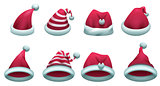 Set red santa hat isolated on white