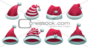 Set red santa hat isolated on white