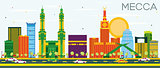 Mecca Skyline with Color Landmarks and Blue Sky.