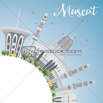 Muscat Skyline with Gray Buildings and Blue Sky. 