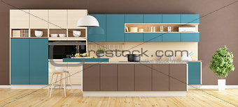 Brown and blue modern Kitchen
