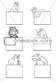 animals with cards black and white set