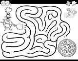maze game coloring book with chef and pizza