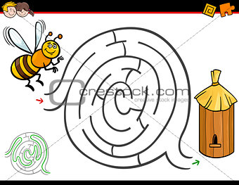 cartoon maze activity with bee and hive