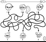 paths maze with kids and pets coloring book