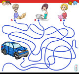 cartoon paths maze game with people and car