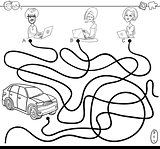 paths maze with people and car coloring book