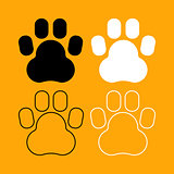 Animal footprint set black and white icon .
