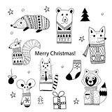 Vector Christmas  Doodle Animals